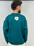 Pull col arrondi " fleur " green/pin